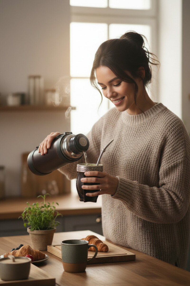 Termo de acero forrado 1 litro Chocolate