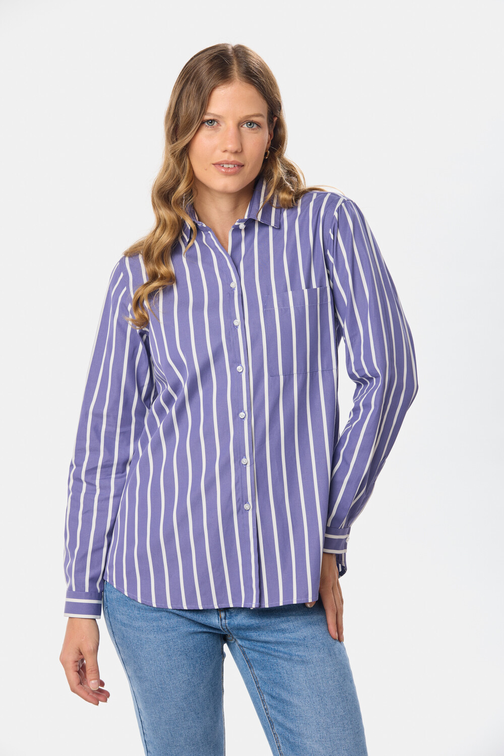 CAMISA A RAYAS DE ALGODÓN Azul