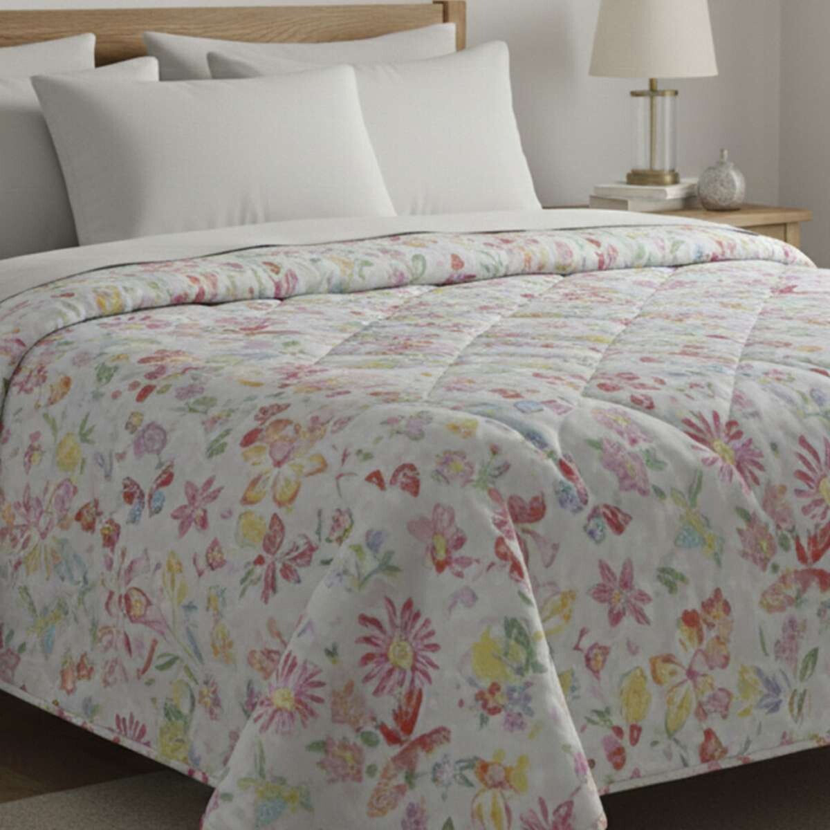 Acolchado 2 Plazas Home Class 100% Microfibra - Flores Rojas 