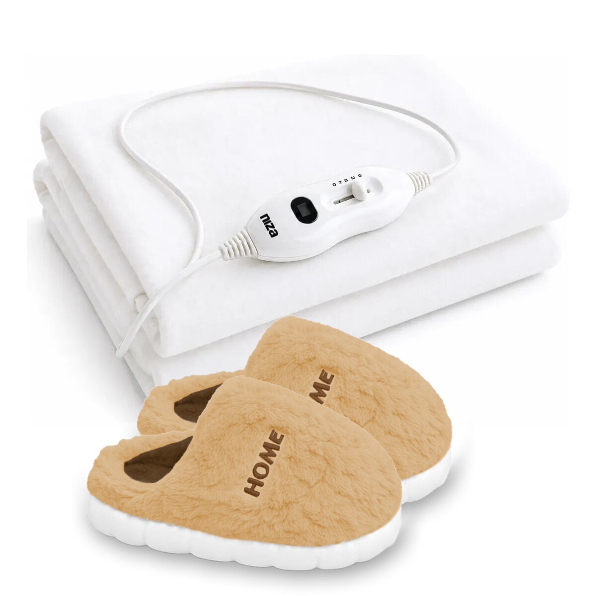 Set Pantufla Unisex + Calienta Cama 1Pza 3 Intensidades - Beige 