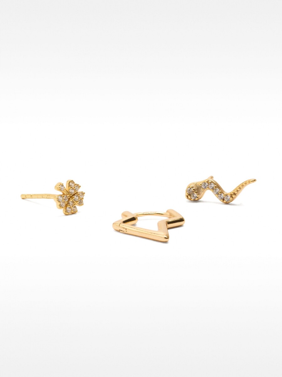 Set De Pendientes Con Cristales - Plata De Ley 925 dorado