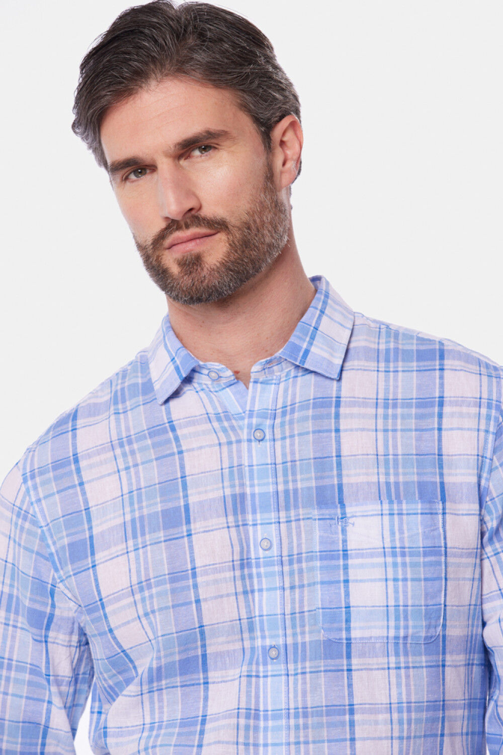 CAMISA DE LINO A CUADROS Azul