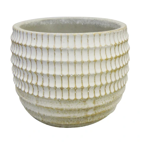Maceta Cerámica Labrada Pétalos Gris y Blanco 13 x 13 cm U