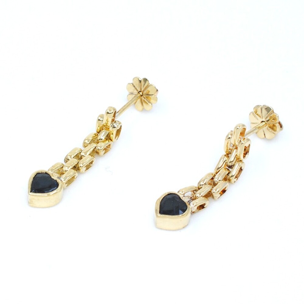 Caravanas en oro 18k amarillo y zafiros con forma de corazón Caravanas en oro 18k amarillo y zafiros con forma de corazón