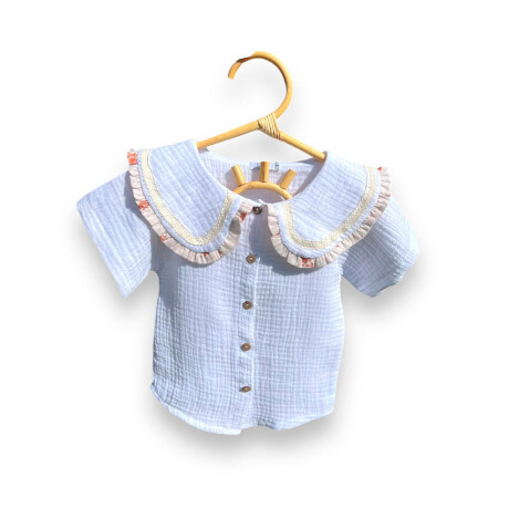 Camisa Muselina Blanca Volado Floreado Camisa Muselina Blanca Volado Floreado