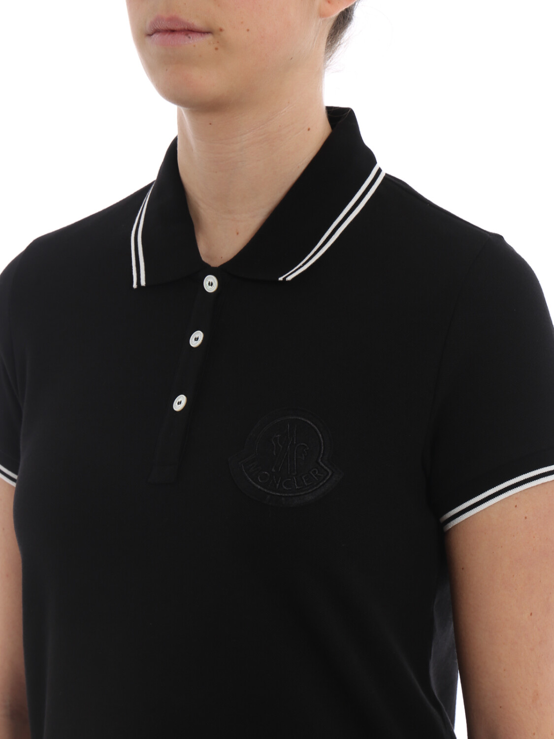 Moncler -Remera polo de algodón manga corta Azul