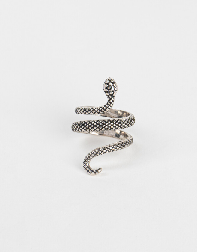 Anillos Medianos y Grandes Con vibora Anillo De Serpiente - Plateado Antique Silver