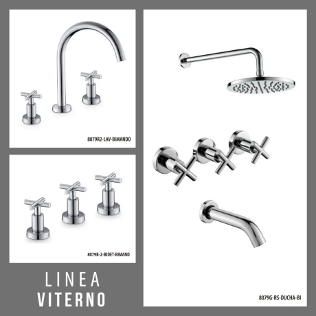 Juego Completo De Griferia Bimando,Incluye Lavatorio,Bidet Y Ducha Embutida Linea Viterno Aqualia 000
