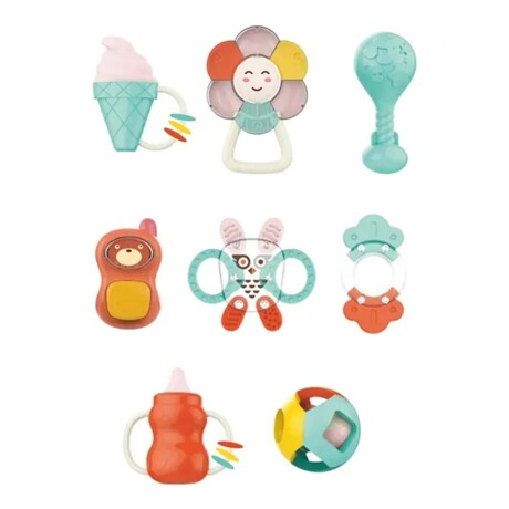 Set 8 Sonajeros Diferentes en Plástico Silicona Bebé Huanger Multicolor Oscuro