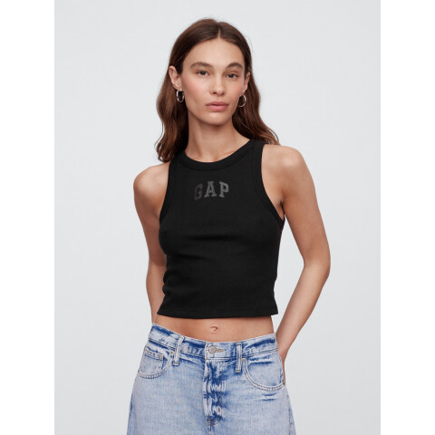V-SL RIB 2X2 LOGO CROP TANK BLACK