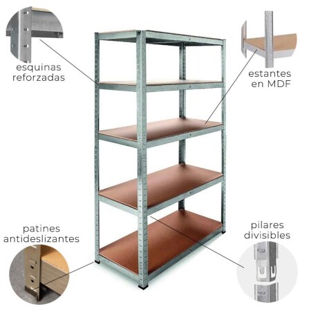 Estanteria Metalica con Estantes en MDF Estanteria Metalica con Estantes en MDF Plateada 180x90x40 cm