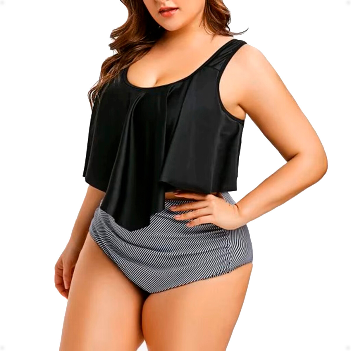Malla Bikini de Dos Piezas De Tiro Alto Top Volado 