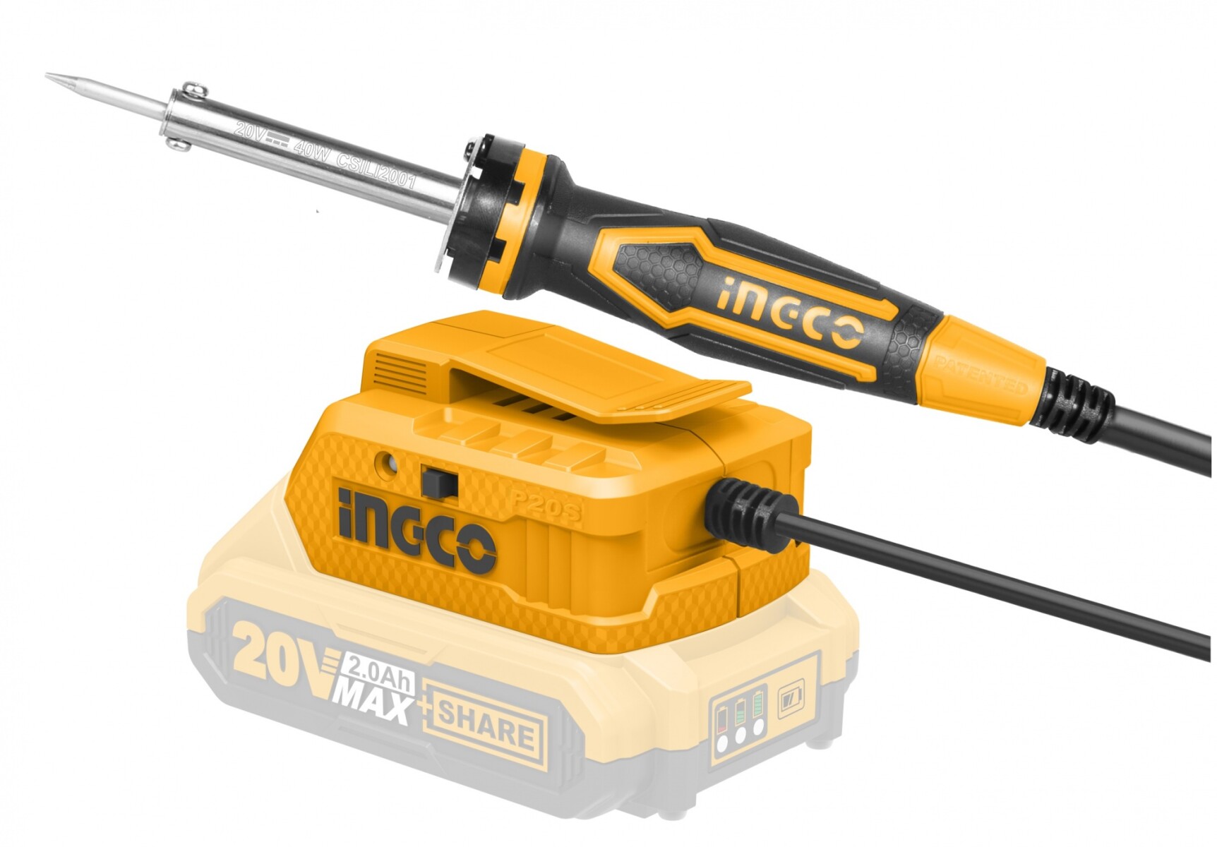 SOLDADORA DE ESTAÑO 20 VOLT BATERIA INGCO CSILI2001 LINEA P20S 