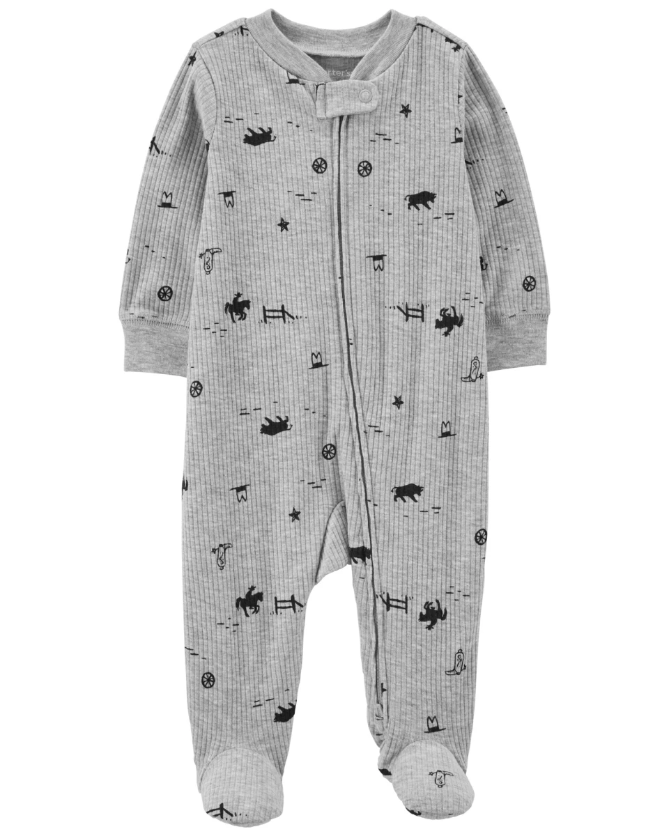 Pijama una pieza de algodón térmico, con pie, diseño vaquero 