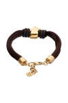 PULSERA MEZCLA DE HILO EFECTO SEDA CON CUERO MARRÓN Y DETALLE DE CORAZÓN BAÑADO EN ORO 18K Pulsera
