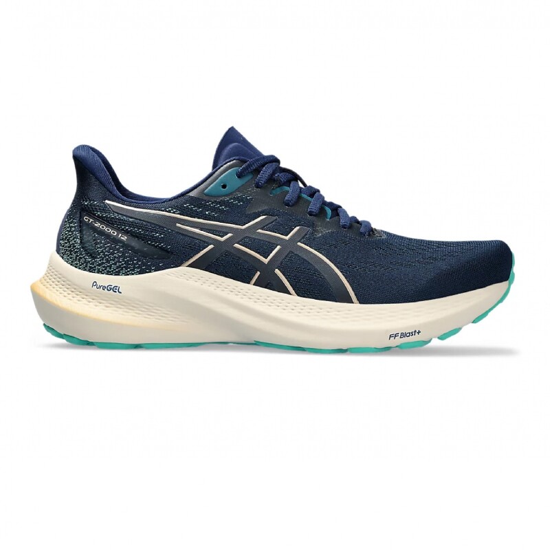 Asics Gt-2000 12 Blue Expanse/champagne Mujer Azul-dorado