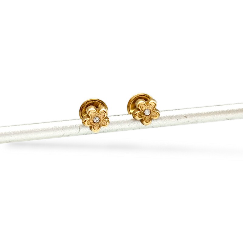 Caravanas Flor de oro - Oro bajo -Zirconia - CA8058 conpiedra