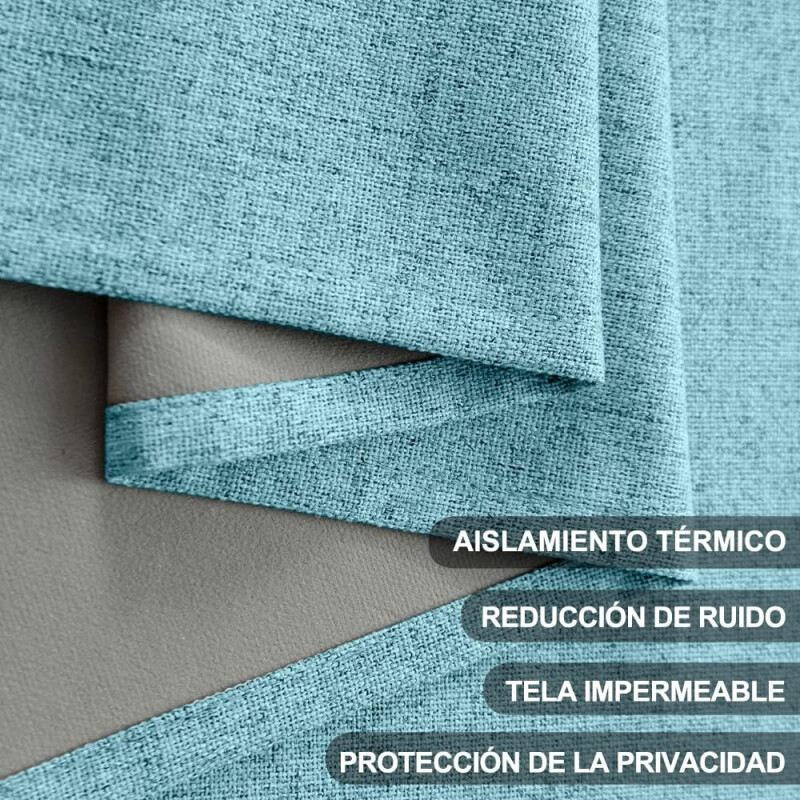 Cortina 2 Paños 106 X160 Cm Textura Lino Celeste