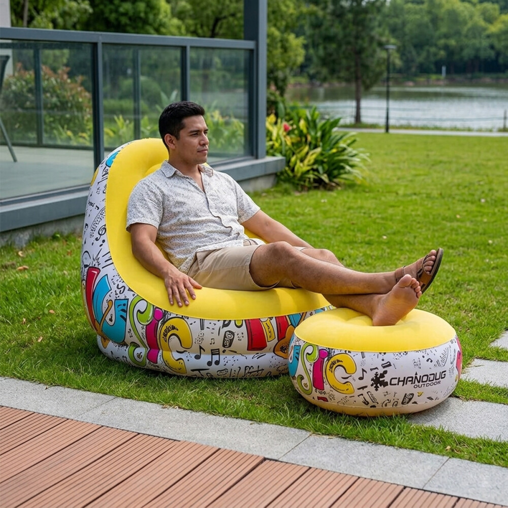Sillón Inflable Con Puff Sofá Con Apoyapies Amarillo