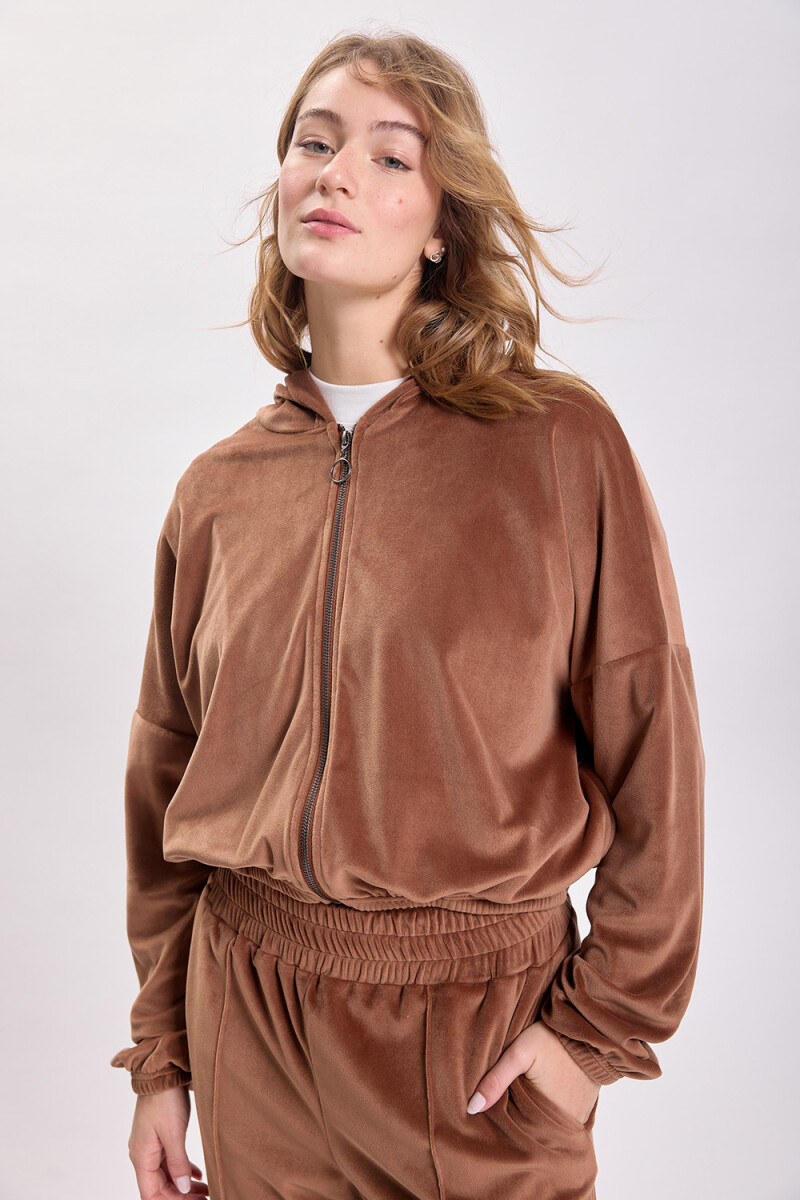 Campera plush corta - Tostado 