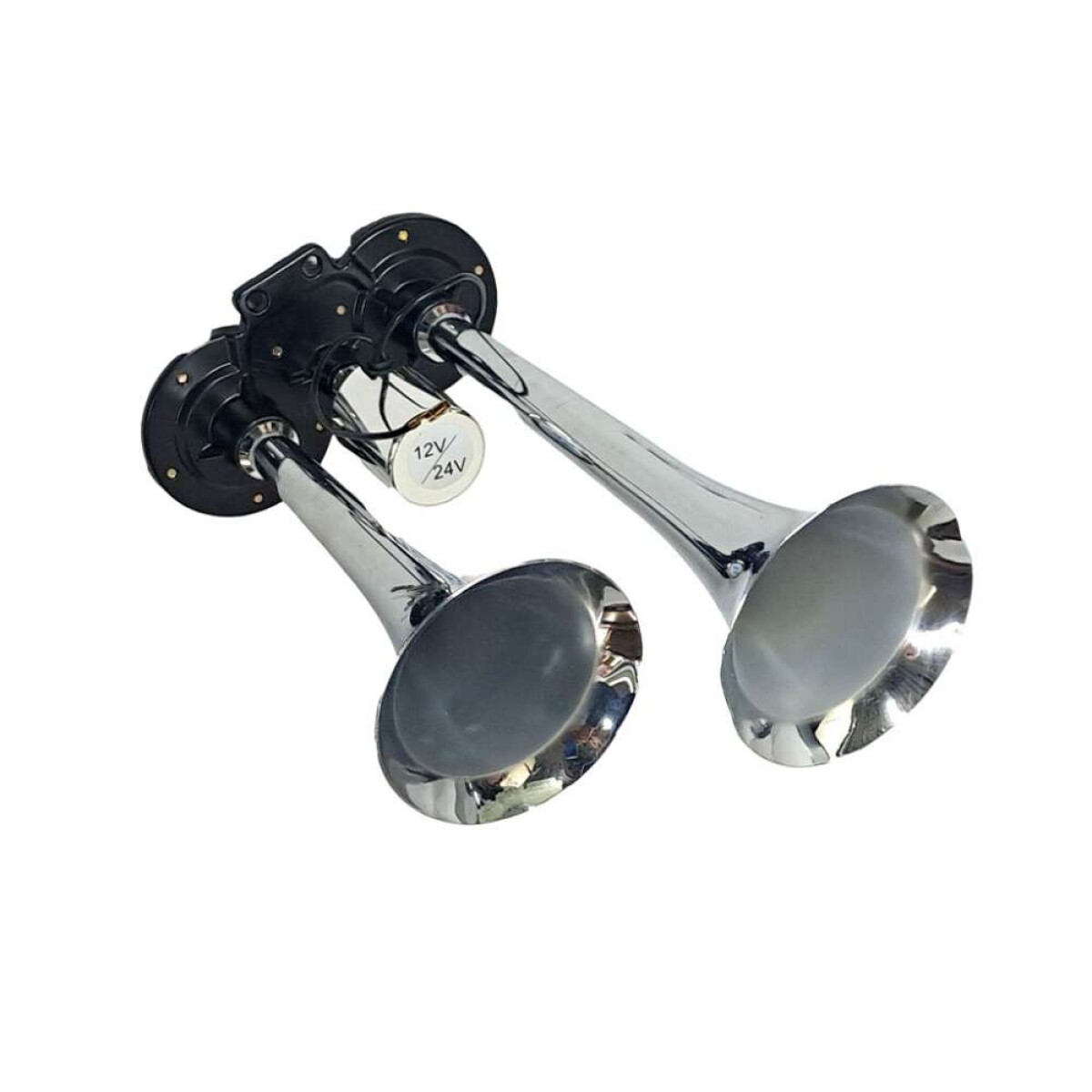 Bocina Sirena Aire Cromada 2 Cornetas - 12V 24V C/Electrovalvula 