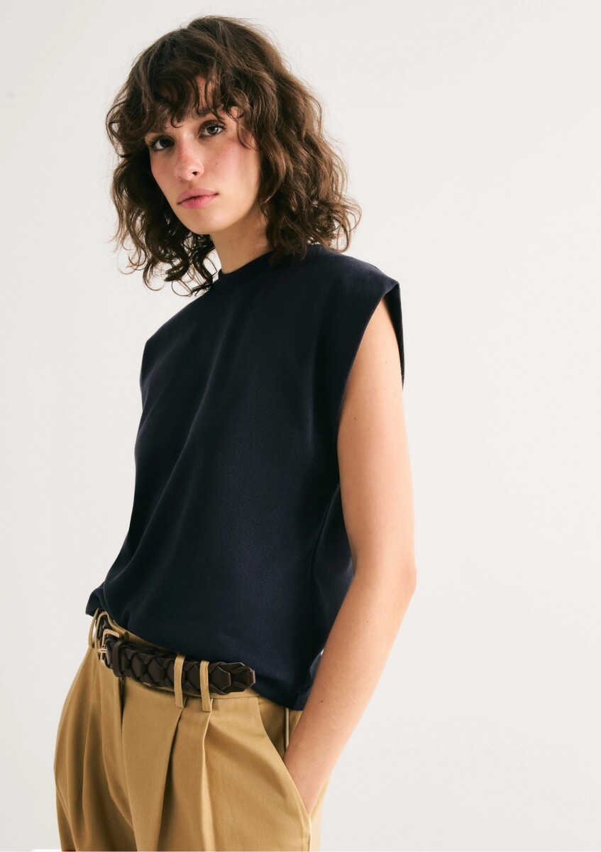 CAMISETA SIN MANGAS CON CUELLO HALTER - AZUL 