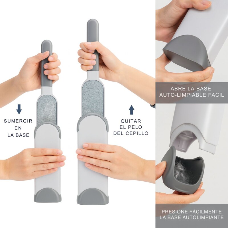 Cepillo Quita Pelos Mascotas Autolimpiante Reutilizable Blanco Con Gris Cepillo Quita Pelos Mascotas Autolimpiante Reutilizable Blanco Con Gris