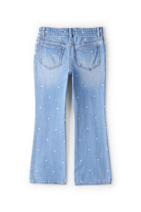 Pantalón jean, acampanado, diseño corazones Sin color