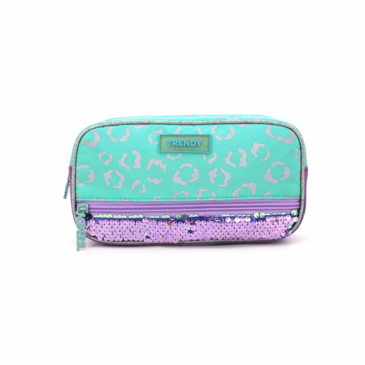 Cartuchera animal print con lentejuelas - Verde agua 