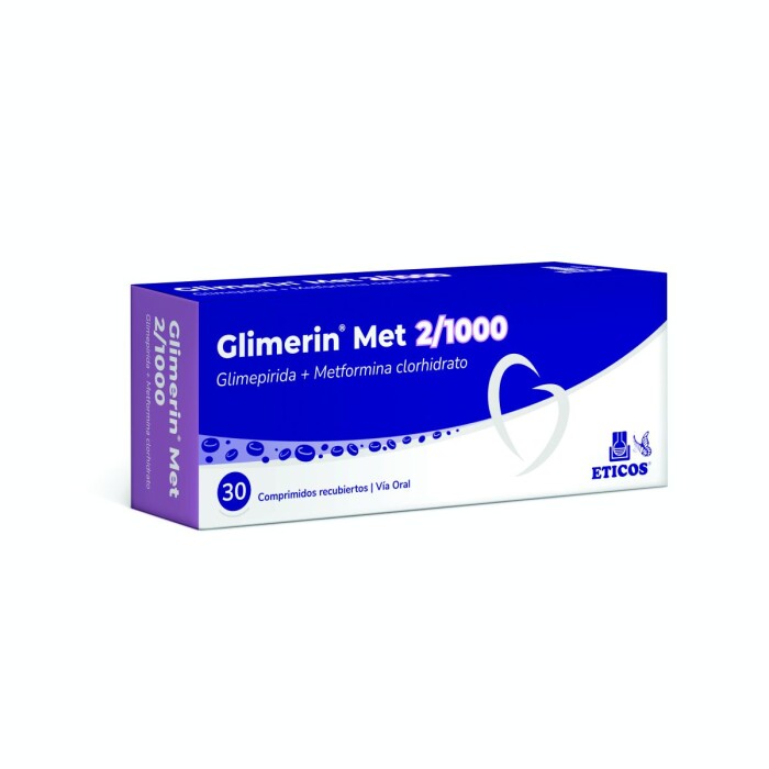 GLIMERIN MET 2 MG/1000MG CJX 30 COM.REC única