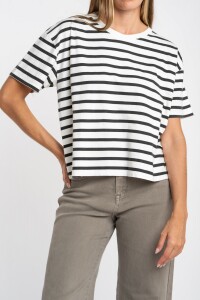 Remera Rayada Algodon Lavado Negro