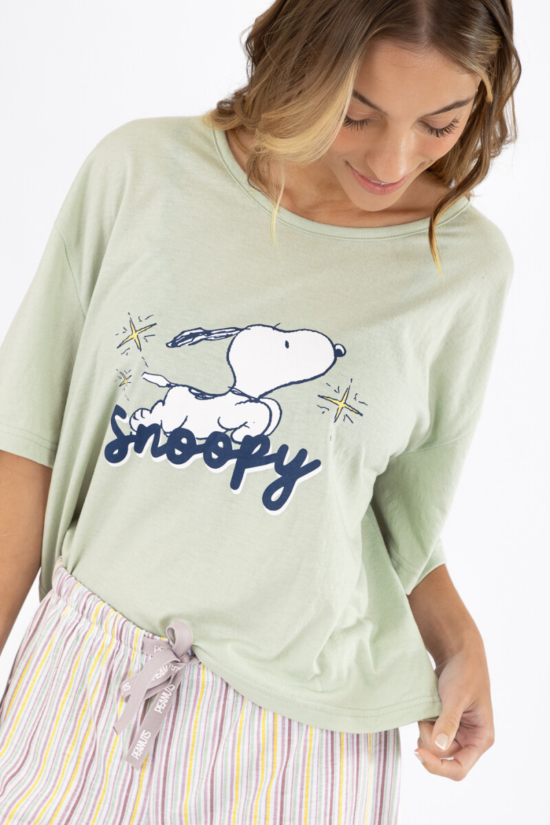 Pijama stripes snoopy Verde claro