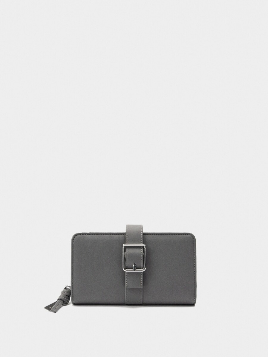 Cartera Lisa Con Hebilla gris
