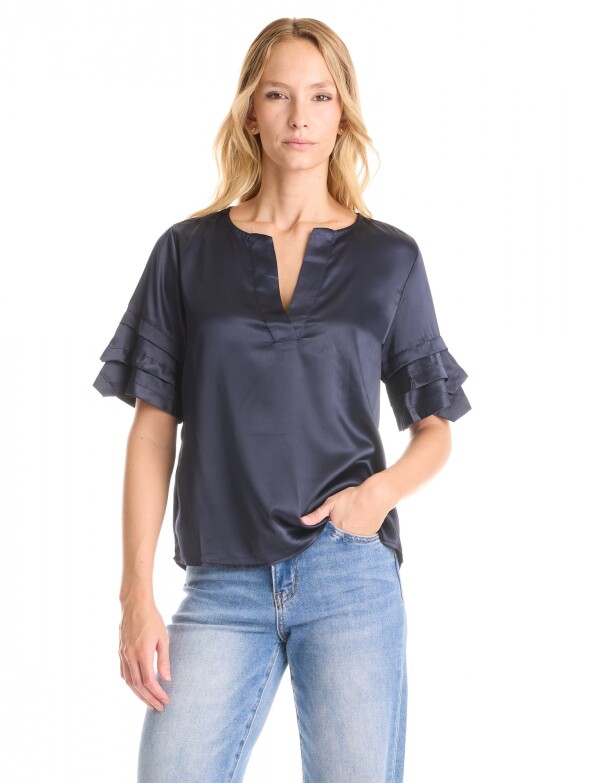 Blusa Saten Volados AZUL