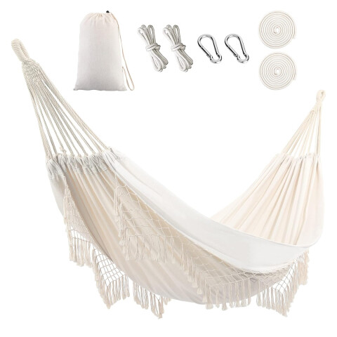 Hamaca Paraguaya Silla Colgante Reforzada Jardín Con Flecos Bolso Y Soga Imback Color Beige Hamaca Paraguaya Silla Colgante Reforzada Jardín Con Flecos Bolso Y Soga Imback Color Beige