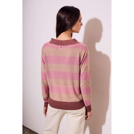Sweater Polo Rayado Rosa