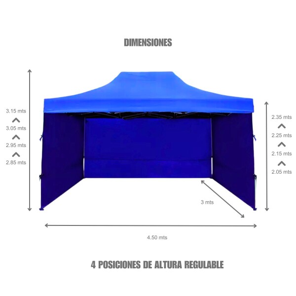 Gazebo Plegable con Paredes 3x4,5 Para Playa o Jardín Autoarmable Color Azul Gazebo Plegable con Paredes 3x4,5 Para Playa o Jardín Autoarmable Color Azul