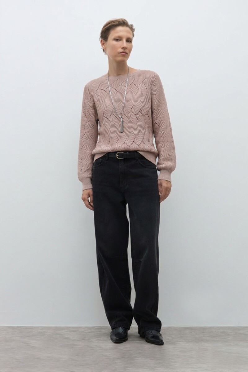 Sweater calado escote bote rosa