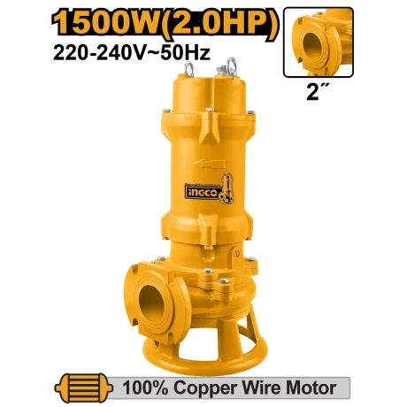 BOMBA SUMERGIBLE C TRITURADOR POZO NEGRO 1500W 20M INGCO AMARILLO