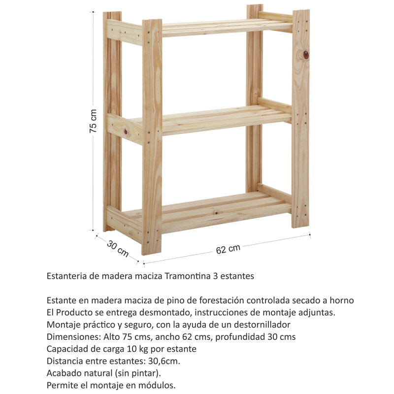 Estantería de madera 3 estantes Tramontina MADERA NATURAL