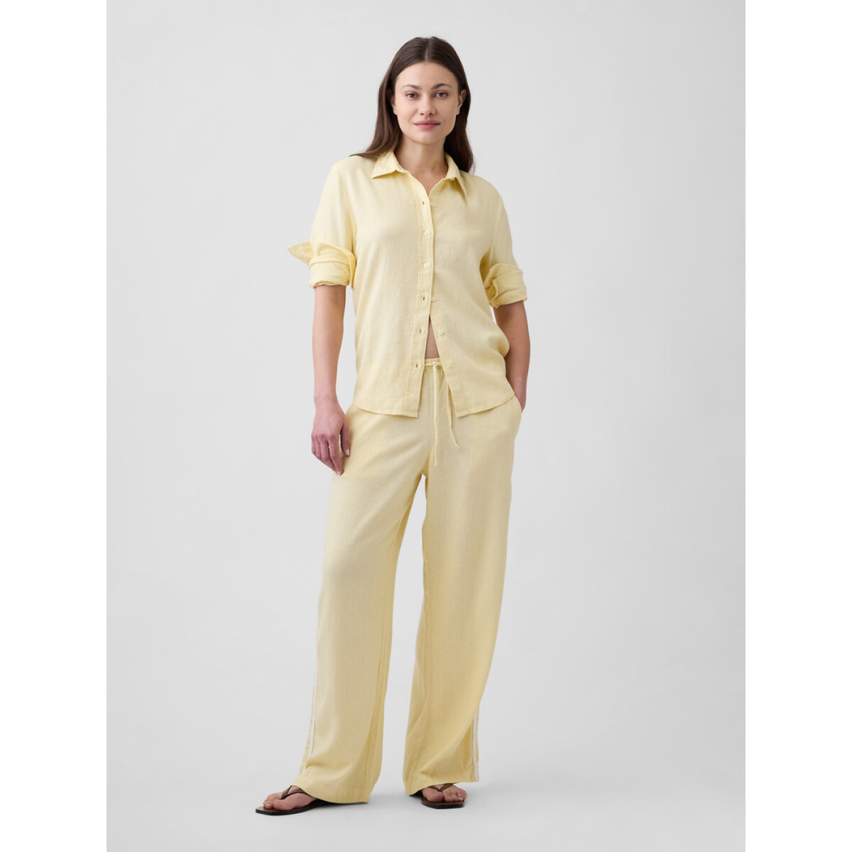 V-LINEN PO WIDE LEG SIDE STRIPE - MAIZE 
