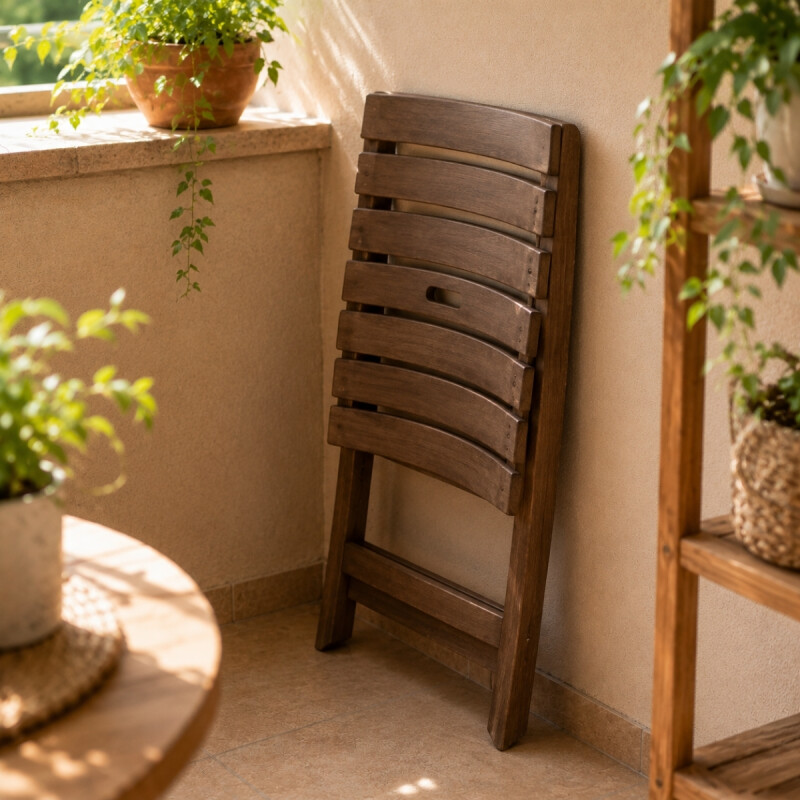 Silla Plegable Simil Madera Reforzada Plástico MARRON