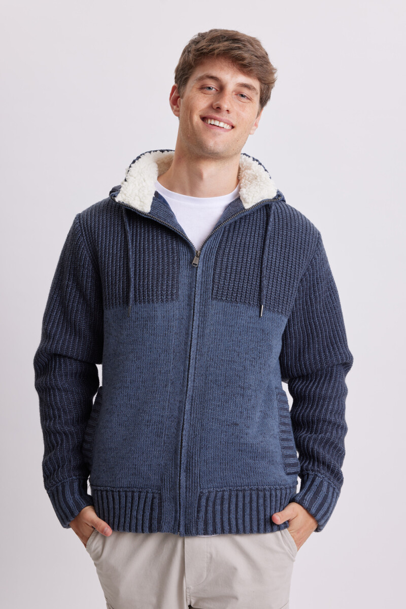 Campera tejida con corderito - Azul marino 