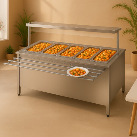 Mesa Buffet Caliente Interior Neutro de Acero Inoxidable 190 x 70 x 85 cm 5 GN 1/1 Mesa Buffet Caliente Interior Neutro de Acero Inoxidable 190 x 70 x 85 cm 5 GN 1/1