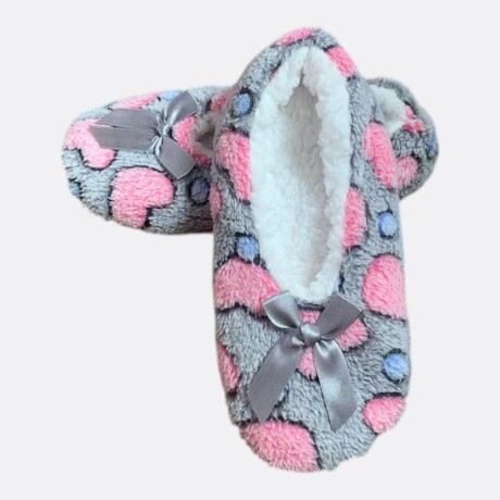 Pantufla Corazón y Lazo Gris/Rosa