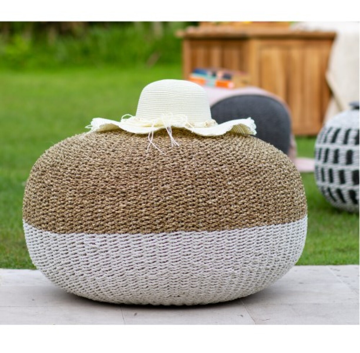 Puff apto para exterior, Tulum beige/blanco 