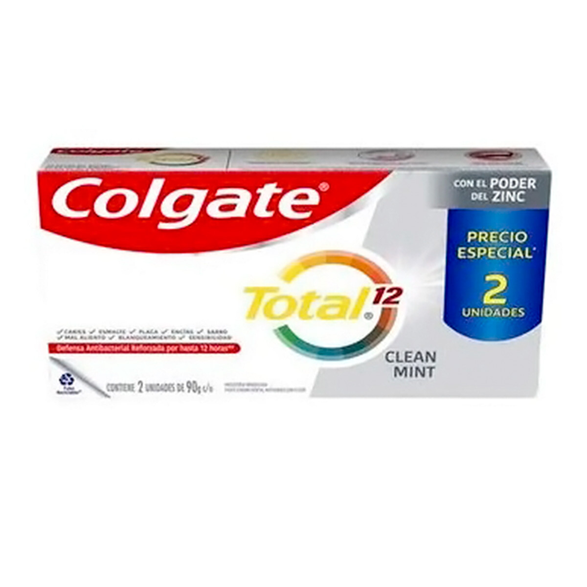 CREMA DENTAL COLGATE TOTAL 12 HS 90 G 2 UNID MINT 