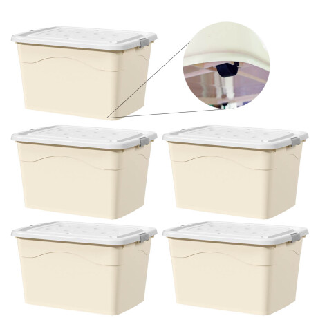 Set X5 Cajas Organizadoras Rigidas C/ Tapa 55x40x31cm Beige