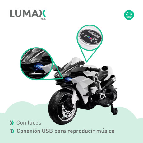 Moto a Batería Barry con ruedas luces música y usb Blanco