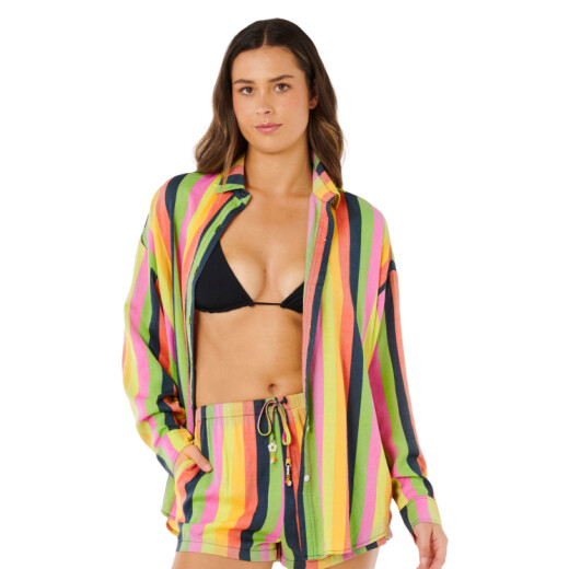 Camisa Rip Curl Neon Stripe Relaxed Shirt - Multicolor Camisa Rip Curl Neon Stripe Relaxed Shirt - Multicolor